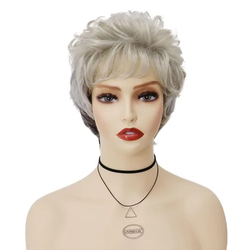 Miniatura 2 de GNIMEGIL Pelucas cortas rizadas grises para mujeres, pelo sintético suave, pelucas de reemplazo para abuela, pelucas completas para uso diario