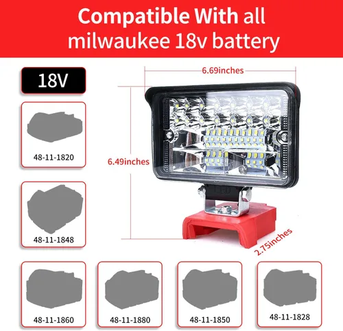 Miniatura 3 de Luz de trabajo LED inalámbrica compatible con batería Milwaukee 18V m18, 80W 6000LM linterna portátil m18 para iluminación en el lugar de trabajo