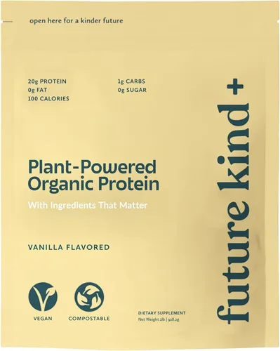 Future Kind Proteína vegana en polvo, vainilla, proteína vegetal de guisantes para músculos magros con hierro y fibra, sin suero de leche, sin