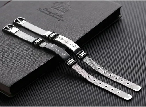 Miniatura 3 de LoraPetid Pulseras personalizadas para hombres, pulseras de acero inoxidable grabadas con fotos y texto, pulseras de joyería personalizadas