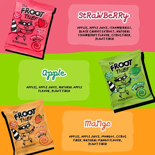 Miniatura 6 de THE FROOT Thief Golosinas de fruta real, sin frutos secos, perfectas para almuerzos escolares, bolsas individuales para niños, manzana, paquete de 5