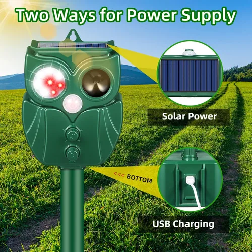 Miniatura 3 de Repelente solar ultrasónico de animales actualizado 2025 repelente de gatos para exteriores, detección de movimiento, luz LED de destello