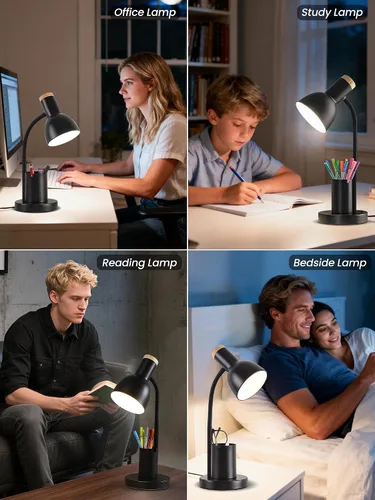 Miniatura 7 de Lámpara LED de escritorio para oficina en casa, lámpara de mesa con soporte para bolígrafo, 3 modos de color, luz de lectura, luz de escritorio