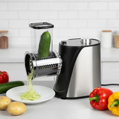 Miniatura 9 de Picador eléctrico 5 en 1 de verduras, rallador de queso de 250 W con 5 cuchillas diferentes, cortador de procesador de alimentos de cocina
