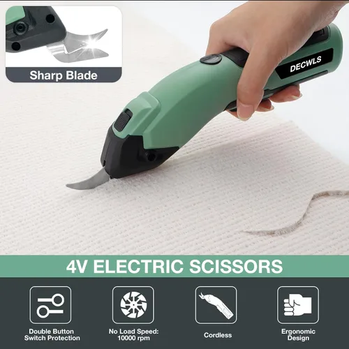 Miniatura 5 de Tijeras eléctricas inalámbricas para tela, tijeras de cartón recargables de 4 V con 3 cuchillas afiladas reemplazables, tijeras eléctricas