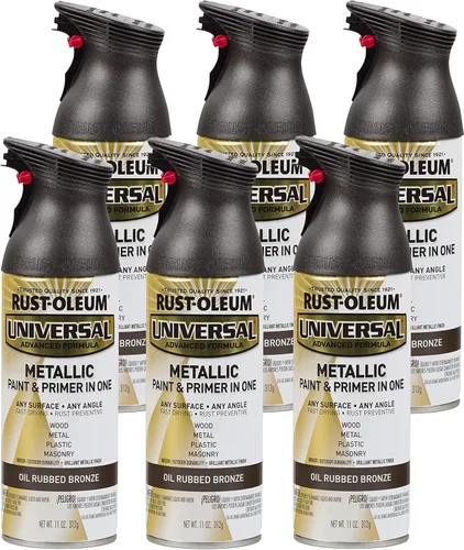 Rust-Oleum 249131-6PK Pintura en aerosol metálica universal para todas las superficies, 11 onzas, bronce aceitado, paquete de 6 Bronce frotado con