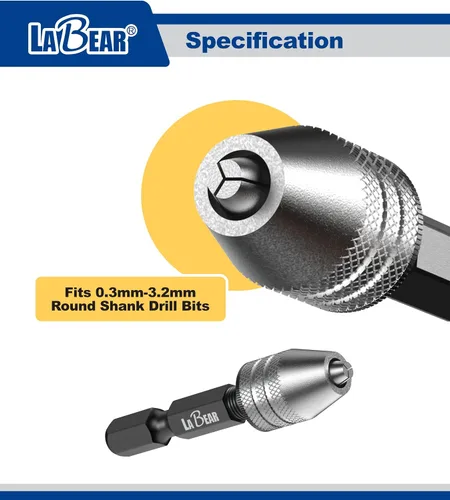 Miniatura 4 de LABEAR - Adaptador Mini Sin Llave para Portabrocas de ¼ Pulgada con Vástago Hexagonal Capacidad de 0.3-3.2mm para Brocas Micro
