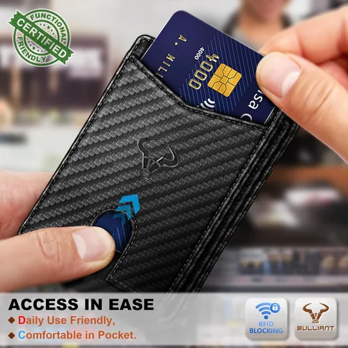 Miniatura 6 de BULLIANT Billetera para hombre, delgada de cuero, bolsillo frontal, tarjetero para regalo, para hombres, 11 ranuras con bloqueo RFID, Minimalista