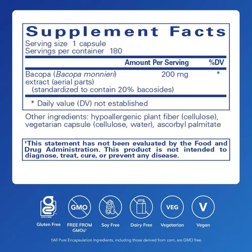 Miniatura 2 de Pure Encapsulations Bacopa Monnieri Suplemento para el cerebro, la memoria, la concentración y el estrés.* 180 cápsulas