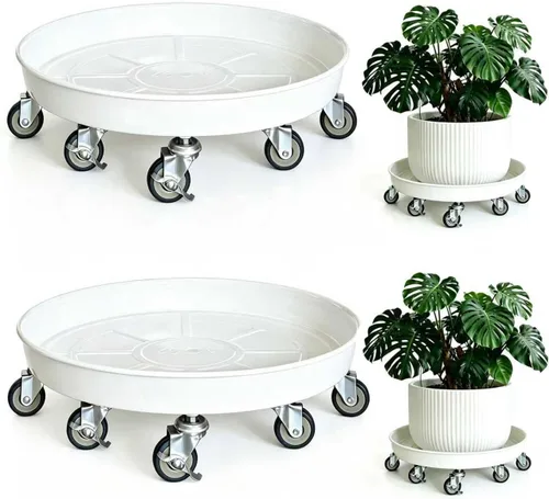 Miniatura 12 de Organizador de macetas con ruedas (capacidad de 430 libras), soporte de metal resistente con ruedas de freno, bandeja para plantas para interiores