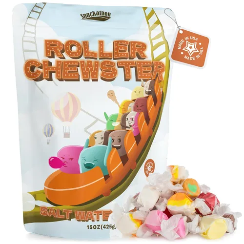 Snackathon Mezcla Surtida de Taffy de Agua Salada – Edición Roller Chewster, Variedad de Carnaval de 10 Sabores, Dulces Gourmet Suaves y Masticables