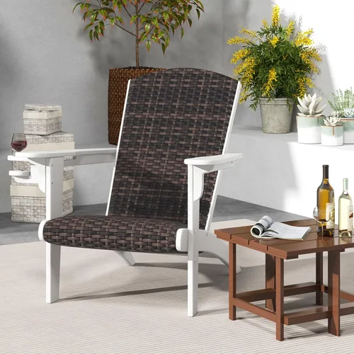 Miniatura 2 de Tangkula Silla Adirondack de mimbre para patio, silla de descanso de polietileno de alta densidad con asiento y respaldo acolchados de ratán