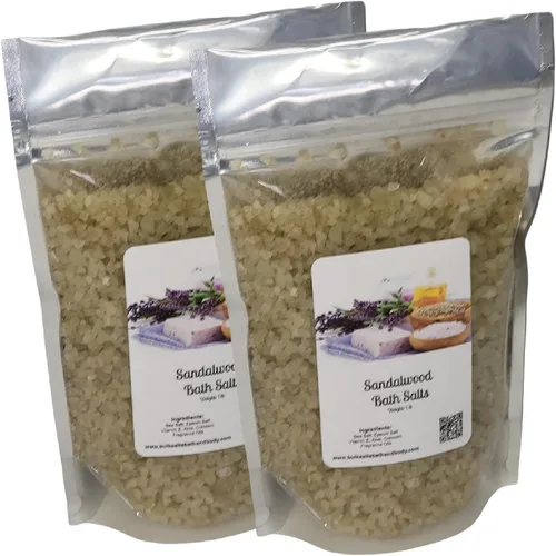 Bath Salts | 1lb Bag (16 oz.) | Sandalwood Scent | Epsom Salt | Sea Salt | Bathing | Body Care | Beauty | Relaxation | Spa | Pedicure | Manicure