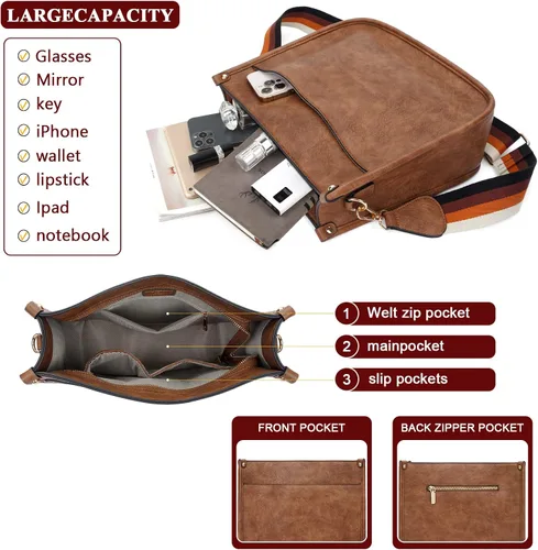 Miniatura 4 de HKCLUF Bolso cruzado para mujer, 2 piezasjuego de cartera de cuero con 2 correas ajustables para guitarra