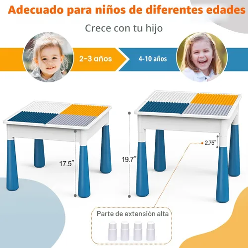 Miniatura 6 de Arscniek Mesa de actividades para niños pequeños 7 en 1, juego de mesas de actividades y sillas con 152 bloques de construcción grandes de mármol