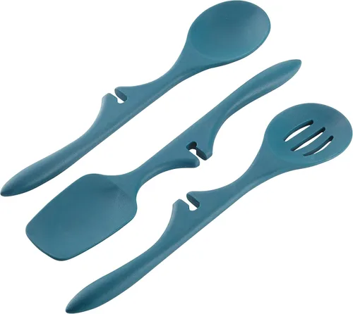 Rachael Ray Utensilios de cocina y utensilios antiadherentes/cuchara perezosa, cuchara sólida y ranurada, 3 piezas, azul marino