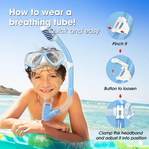 Miniatura 6 de Máscara de natación para niños, máscara panorámica de buceo infantil de 180° antivaho con cubierta nasal para nadar, bucear, esnórquel para niños