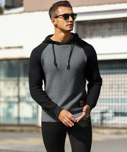 Miniatura 5 de Zaitun - Sudadera de punto con capucha para hombre, de manga larga, color liso, suéter con capucha
