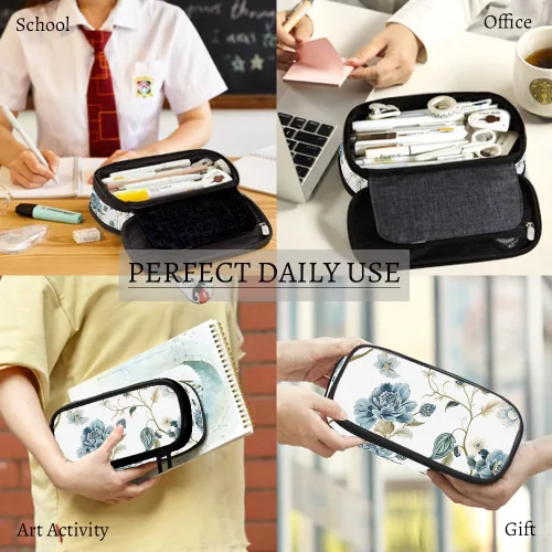 Miniatura 5 de Yekiua Estuche para lápices con flores étnicas japonesas de gran capacidad; estuche para lápices con flores para oficina, universidad o maquillaje