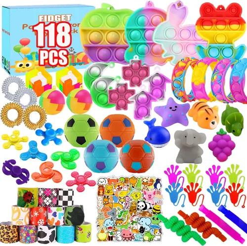 118 piezas de juguetes fidget para niños, paquete de juguetes sensoriales antiestrés, regalos de fiesta para niños con ansiedad, autismo, TDAH,