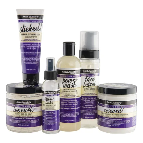 Miniatura 11 de Aunt Jackie's Grapeseed Style and Shine Recipes Frizz Patrol Anti-Poof Setting Mousse para el cabello, establece estilos de cabello rizado en su