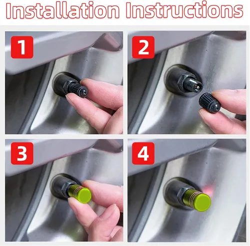 Miniatura 6 de Ziciner 4 tapas de válvula de neumático, cubierta de válvula a prueba de polvo con anillo de goma, resistente a la corrosión, a prueba de fugas