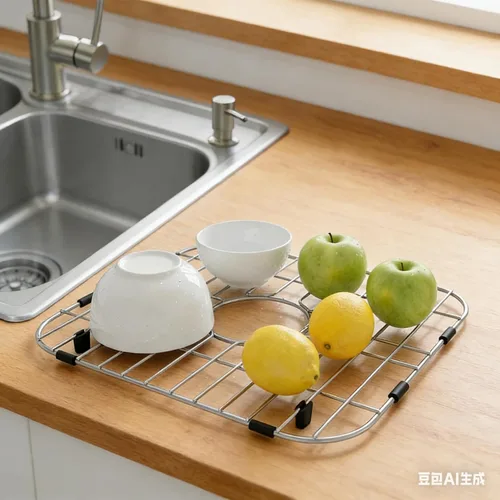 Miniatura 8 de Protectores de fregadero de acero inoxidable para fregadero de cocina, estante de fregadero de metal de 12.25 x 11.5 pulgadas con orificio