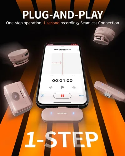 Miniatura 4 de Micrófono de solapa inalámbrico para iPhone, teléfono Android, PC, rango de 100 pies, estuche de carga de batería de 50 horas, micrófonos con clip