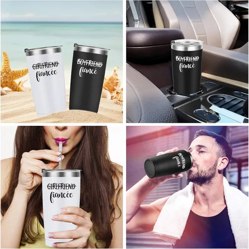 Miniatura 5 de Regalos de compromiso para parejas, juego de vasos de viaje para novio y novia, ideas de aniversario de compromiso para parejas, prometidos