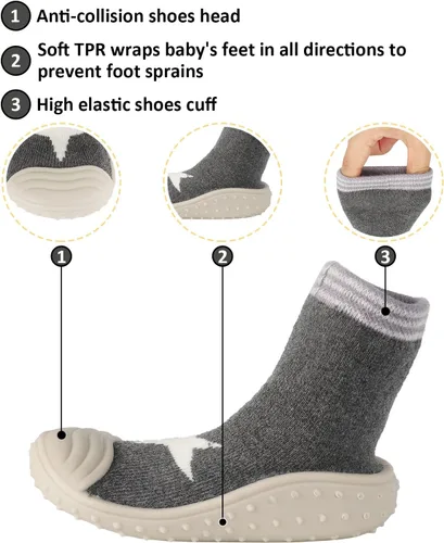 Miniatura 3 de Zapatos de calcetín para bebés y niños, suela de goma antideslizante, ligeras, elásticas, para el primer paseo, para recién nacidos, zapatos