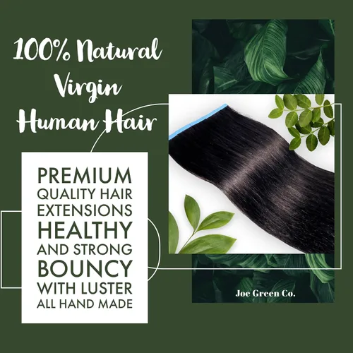 Miniatura 2 de Joe - Extensiones de cabello humano 100% Remy con cinta color verde (18 pulgadas, negro lacio)