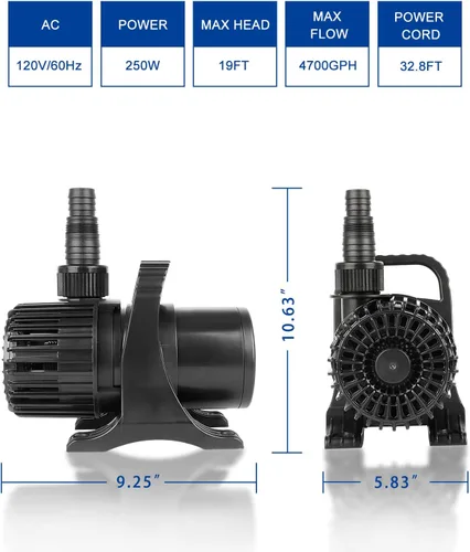 Miniatura 6 de OYO WATER Bomba de Estanque Externa Grande 4700gph-250W 10M Fuente de Agua y Kio Fuente de Peces & Bomba de Jardín Sumergible IPX8: Cable Largo