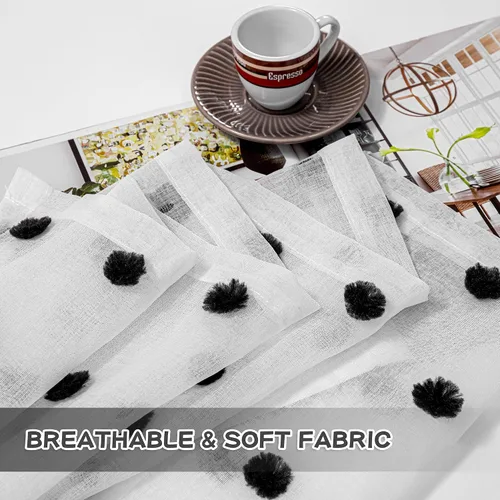 Miniatura 5 de MYSKY HOME Cortinas transparentes negras con pompones de 45 pulgadas, 2 paneles, 52"W x 45"L, dormitorio, cocina, cuarto de bebé, bolsillo para Pom