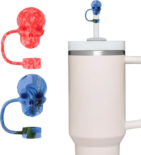Miniatura 8 de 2 Pack de tapa de pajita con calavera para vaso Stanley 30 y 40 oz, accesorios para vaso de agua de tazón, tapa de pajita 3D reutilizable a prueba