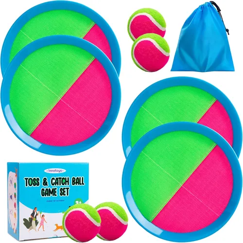 Miniatura 8 de Juego de pelota para lanzar y atrapar, 4 paletas y 4 bolas al aire libre, juego de captura de remo para niños, patio trasero, playa, piscina, patio