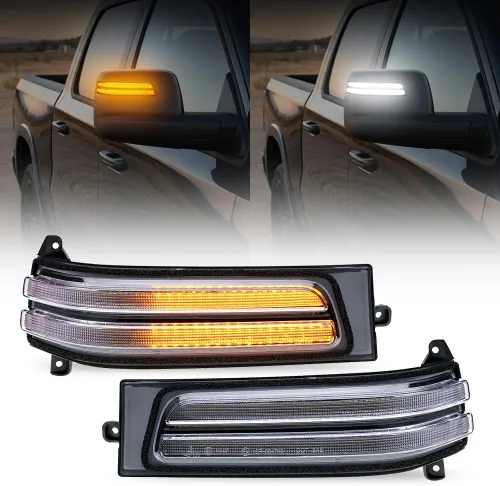 Miniatura 10 de 2 piezas de luces LED intermitentes secuenciales ámbar para espejo lateral para Dodge Ram 1500 2019-2024, indicador de intermitente, luz de señal
