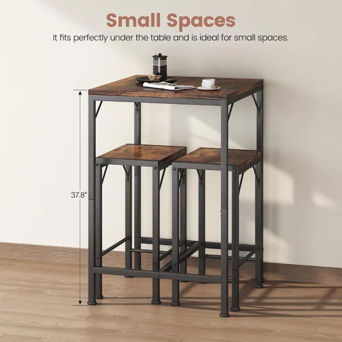 Miniatura 3 de Homeiju Juego de mesa y sillas de bar, mesa de bar cuadrada con 2 taburetes, juego de comedor que ahorra espacio para 2, perfecto para cocina