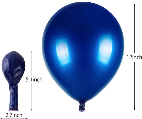 Miniatura 2 de Paquete de 50 globos cromados de color azul metálico - Globos de látex azul real de 12 pulgadas de doble relleno para bodas, graduaciones