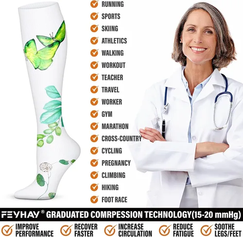Miniatura 25 de FEYHAY Calcetines de compresión de cobre (5 pares) de 15-20 mmHg, la circulación es la mejor atlética y diaria para hombres y mujeres, correr