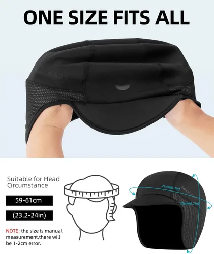 Miniatura 10 de ROCKBROS Gorras de ciclismo de invierno para hombres y mujeres, sombrero de ciclismo a prueba de viento con visera solar debajo del casco forro negro