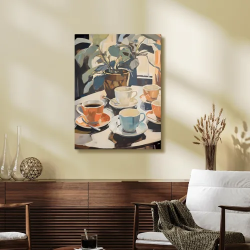 Miniatura 5 de Cyebmo Arte de Pared Retro Enmarcado de Café, Decoración de Pared de Taza de Café y Planta, Pintura en Lienzo de Acuarela de Café, Póster