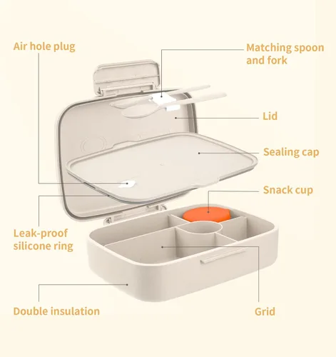 Miniatura 2 de Lonchera Bento, contenedor de almuerzo de 5 compartimentos para niños y adultos con taza de aperitivos, cajas de fibra de trigo ecológicas con doble