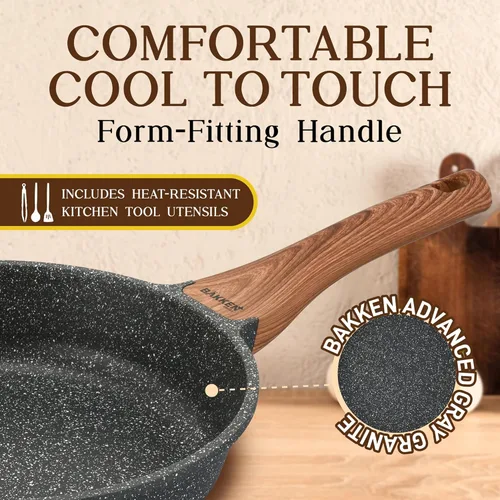 Miniatura 5 de Bakken-Swiss - Juego de utensilios de cocina de 14 piezas, antiadherentes de granito, ecológico, sin PFOA, PFOS y PTFE para todas las estufas