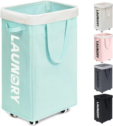 Miniatura 19 de Goodpick - Cesta de lavandería con ruedas, 75L, esenciales para dormitorio de universidad, cesta de ropa con bolsa de lavado extraíble para blanco