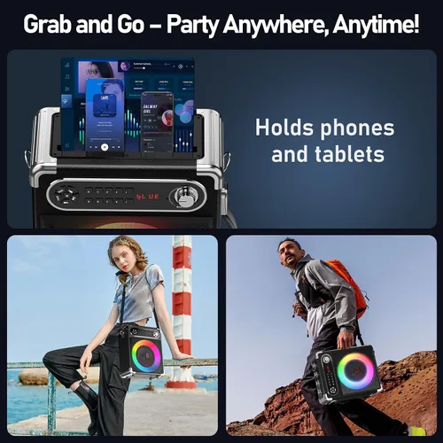 Miniatura 8 de Máquina de karaoke con 2 micrófonos inalámbricos, woofer mejorado de 6.5 pulgadas y tweeter de 2 pulgadas: altavoz de karaoke portátil Bluetooth