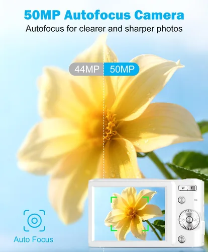 Miniatura 4 de Cámara digital 4K de 50 MP para fotografía, cámara de enfoque automático para vlogging con tarjeta TF de 32 GB y 2 baterías, zoom 16X cámara