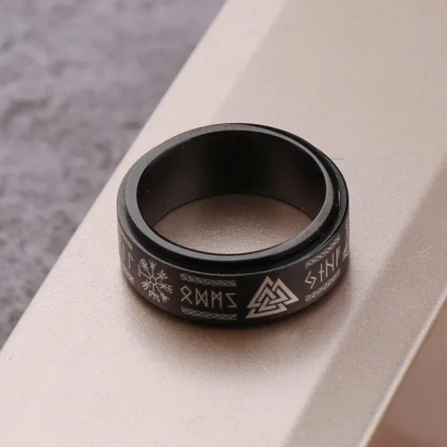 Miniatura 6 de Anillo vikingo de runa anti ansiedad, anillos de texto nórdico, joyería vikinga, banda de promesa de boda para hombres y mujeres