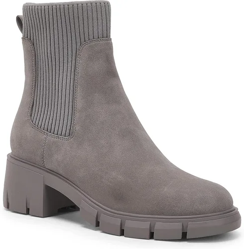 Miniatura 2 de Ruanyu Botas de plataforma con tacón grueso para mujer, elásticas, tipo Chelsea, con suela de lengüeta, antideslizantes, botas de combate