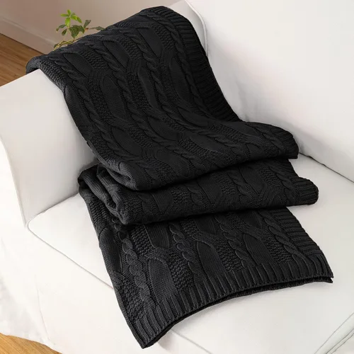 Miniatura 9 de Aormenzy Mantas de Punto Azul Pizarra Oscuro de Gran Tamaño Cable Knit Manta Decorativa de Punto Rust Suave y Acogedora Tejida para Sofá Sillón