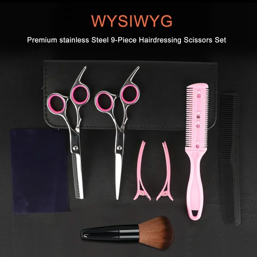 Miniatura 5 de Sirabe Juego de 9 tijeras de corte de pelo, tijeras de adelgazamiento profesional, tijeras de corte de pelo, tijeras texturizantes para peluquería